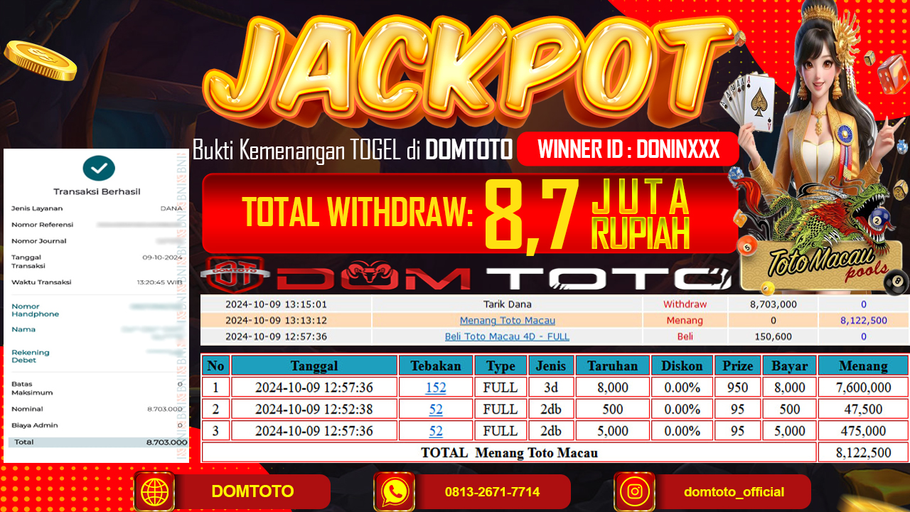 JACKPOT TOGEL TOTO MACAU 09 OKTOBER 2024